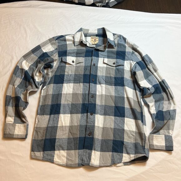 Red Head Brand Co Blue White  Plaid Long Sleeve Button Flannel Shirt Medium 0824 - Picture 1 of 6